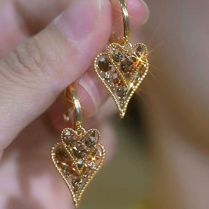 Golden Heart Zircon Earrings
