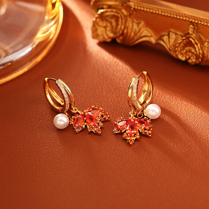 Red Crystal Maple Leaf Jewelry Set