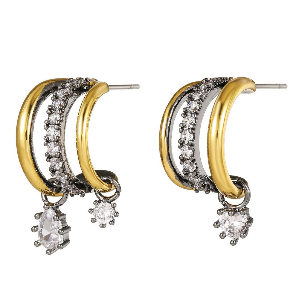 Gold &amp; Silver Crescent Drop Earrings