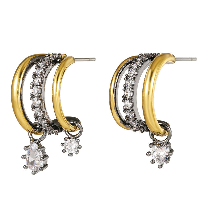 Gold &amp; Silver Crescent Drop Earrings