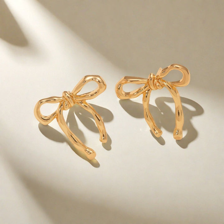 Gold Ribbon Bow Earrings