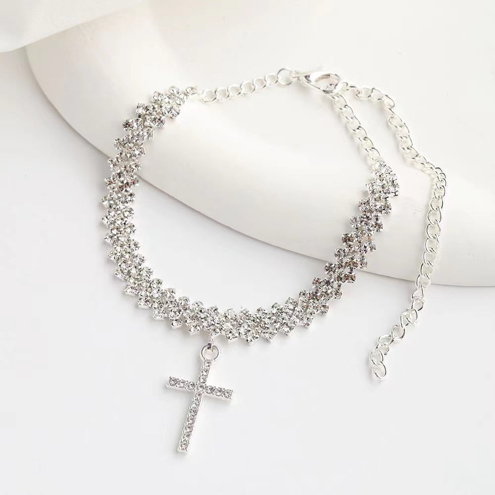 Sparkling Cross Charm Anklet