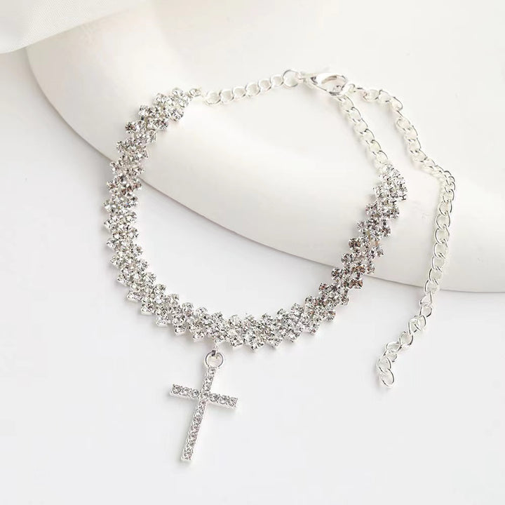 Sparkling Cross Charm Anklet