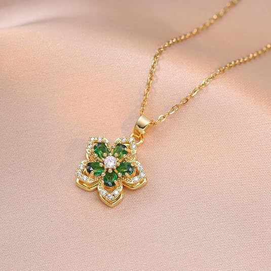 Crystal Flower Rotating Pendant Necklace