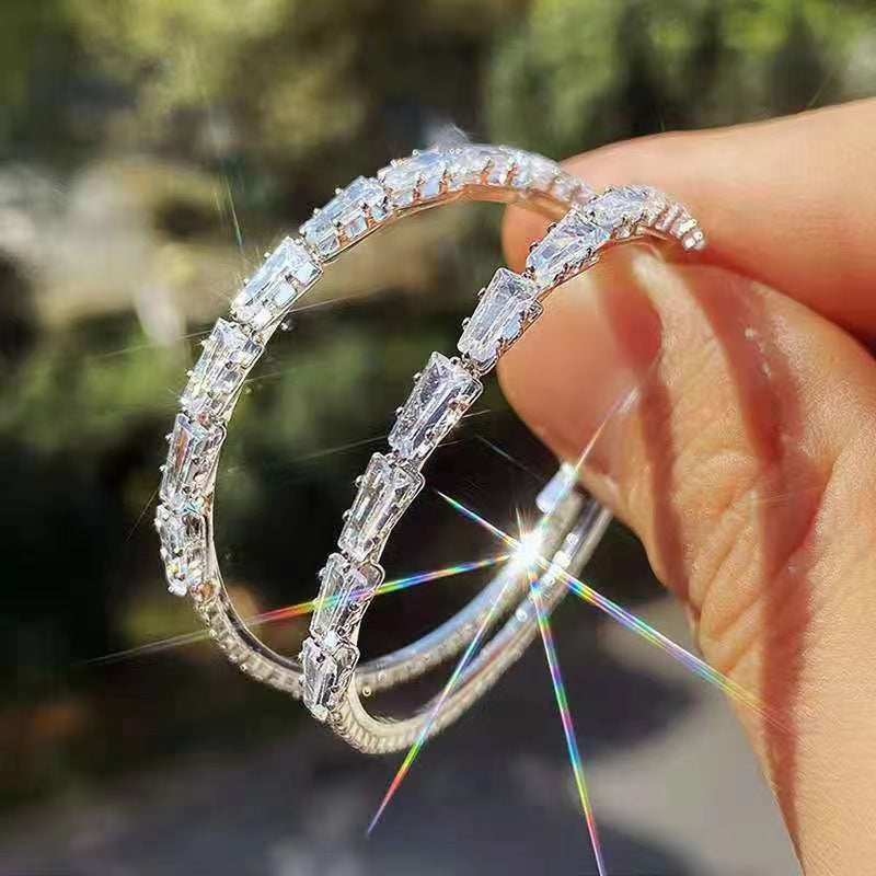 Gold &amp; Silver Crystal Pave Hoop Earrings