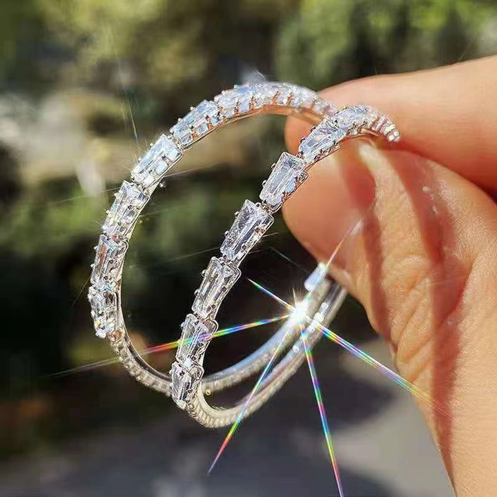 Gold &amp; Silver Crystal Pave Hoop Earrings