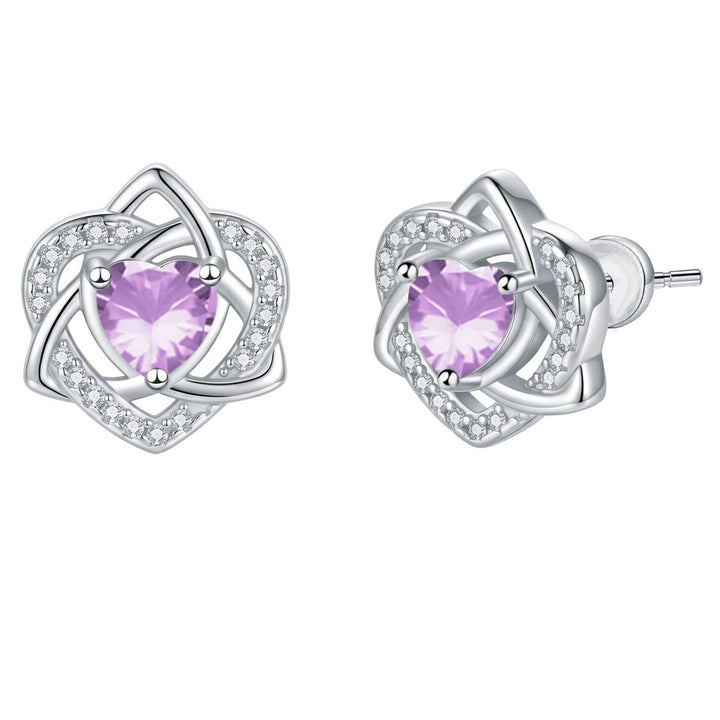 Heart Celtic Knot Birthstone Stud Earrings