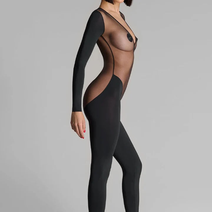 Black Sheer Cut-Out Bodysuit