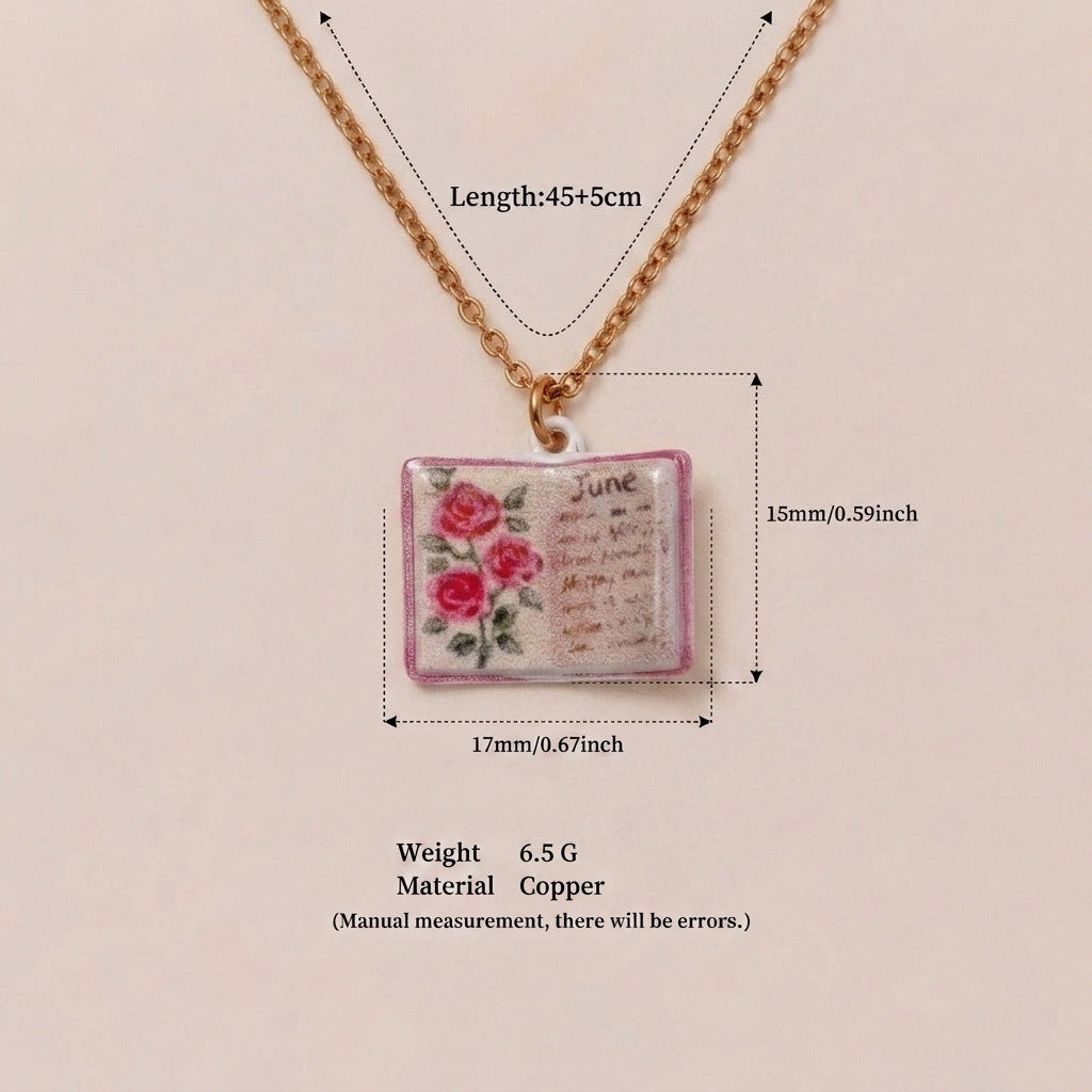 Birth Month Flower Book Necklace