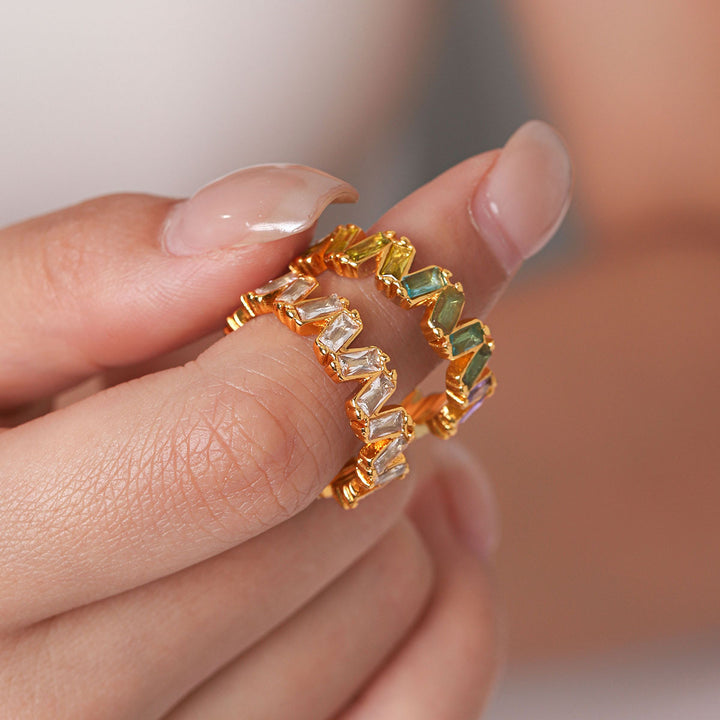 Multicolor Baguette CZ Ring