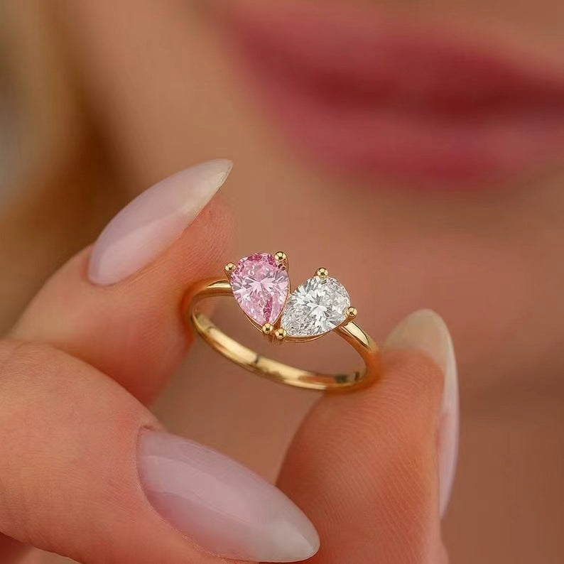Two-Tone Heart Zircon Ring