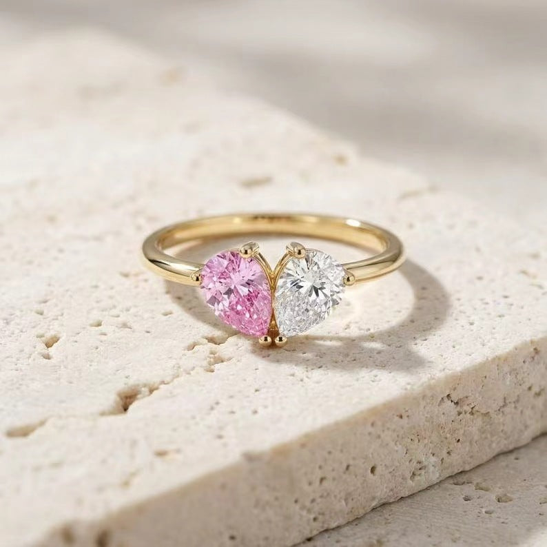 Two-Tone Heart Zircon Ring