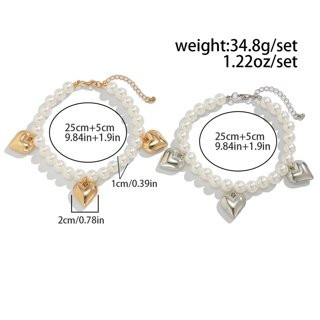 Layered Pearl Heart Anklet Set