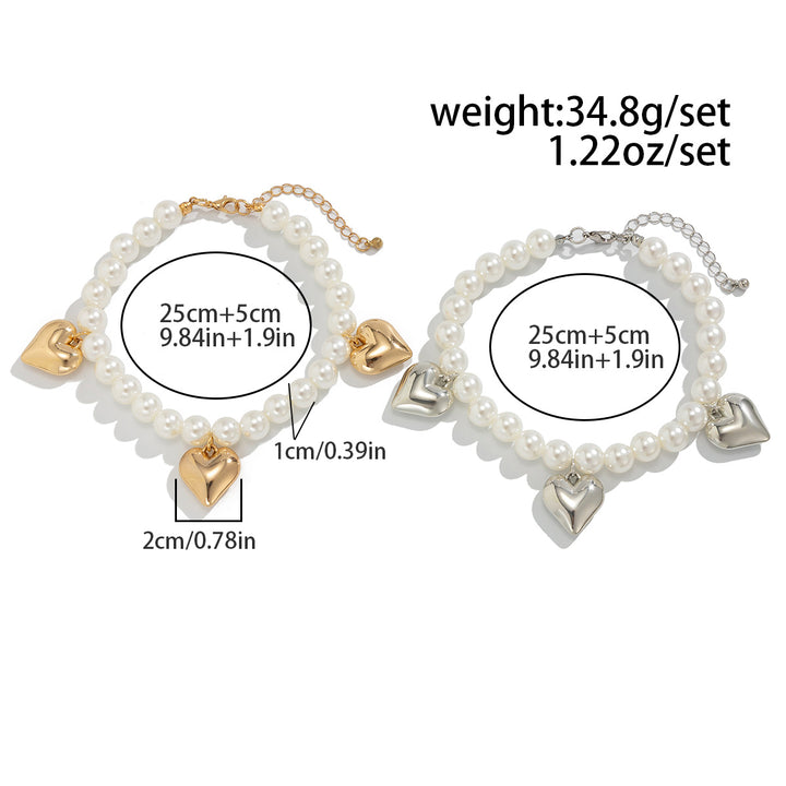 Layered Pearl Heart Anklet Set