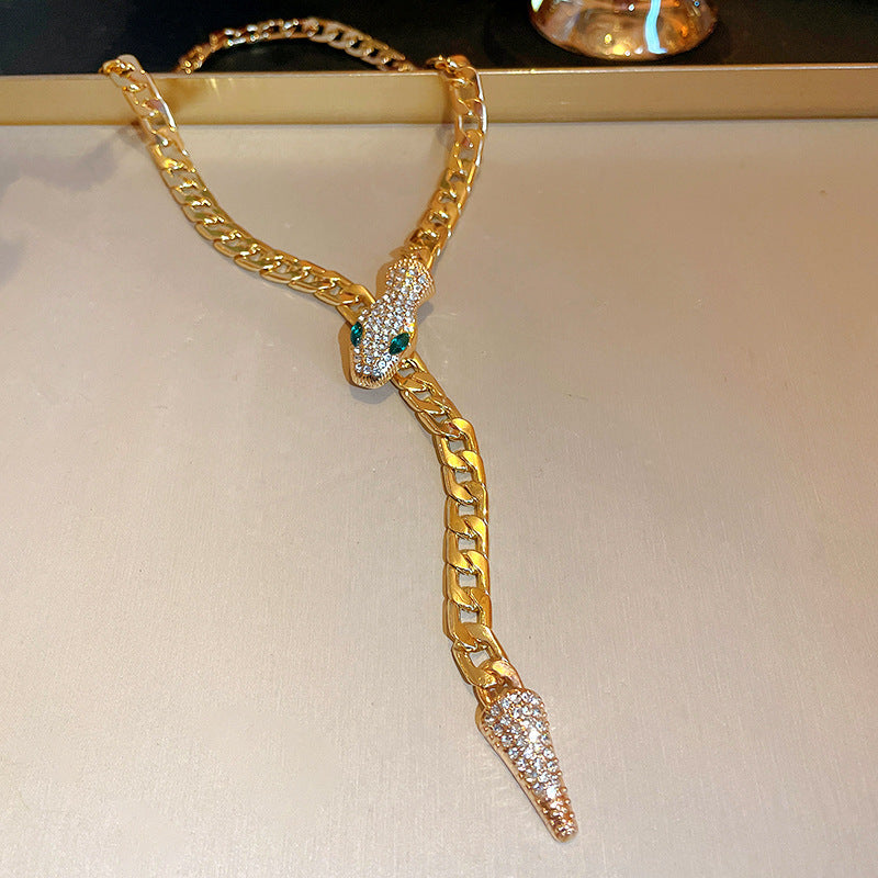 Crystal Snake Pendant Chain Necklace