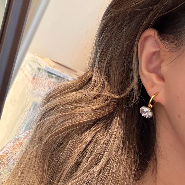Oval Zircon Hoop Earrings