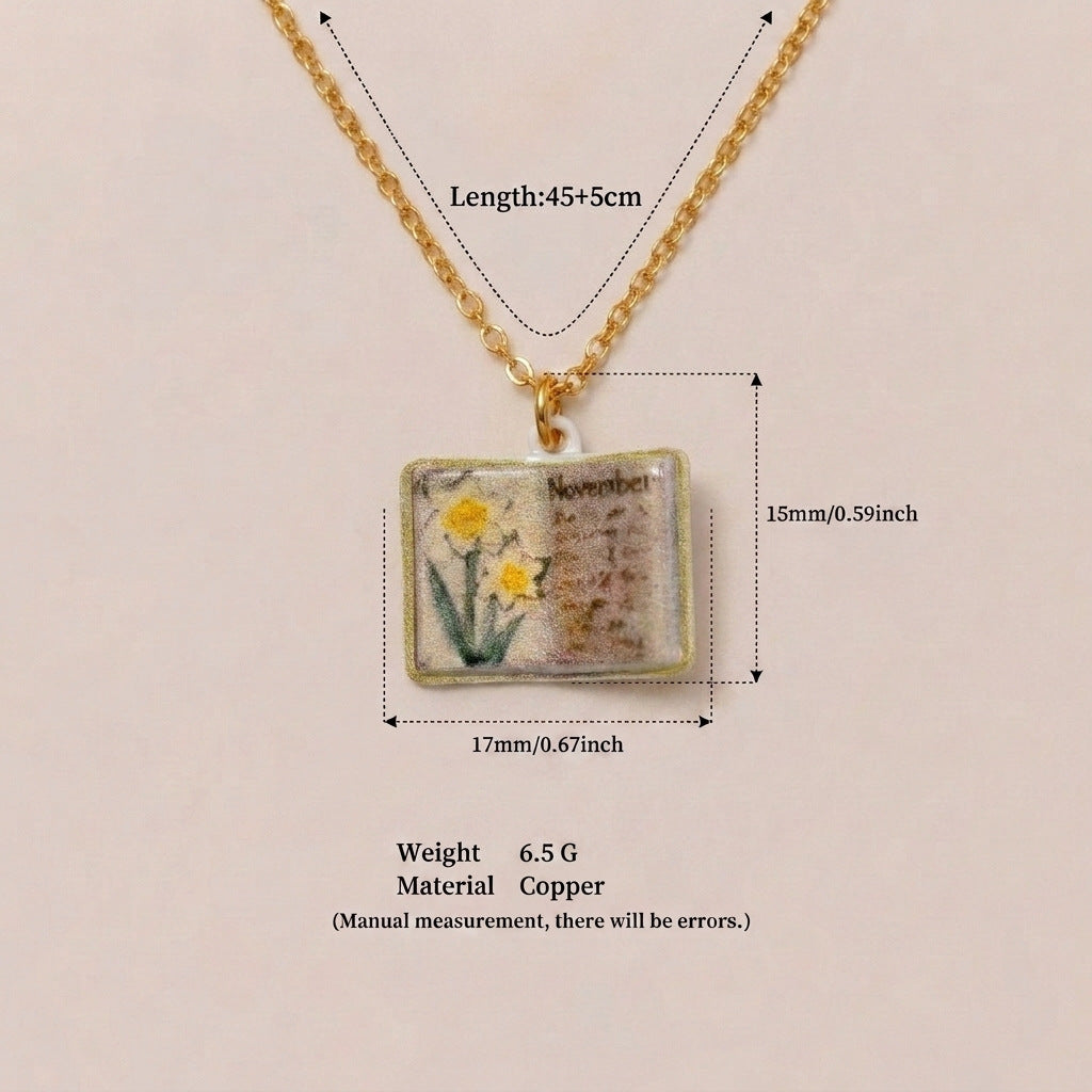 Birth Month Flower Book Necklace
