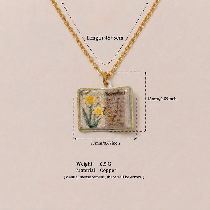 Birth Month Flower Book Necklace