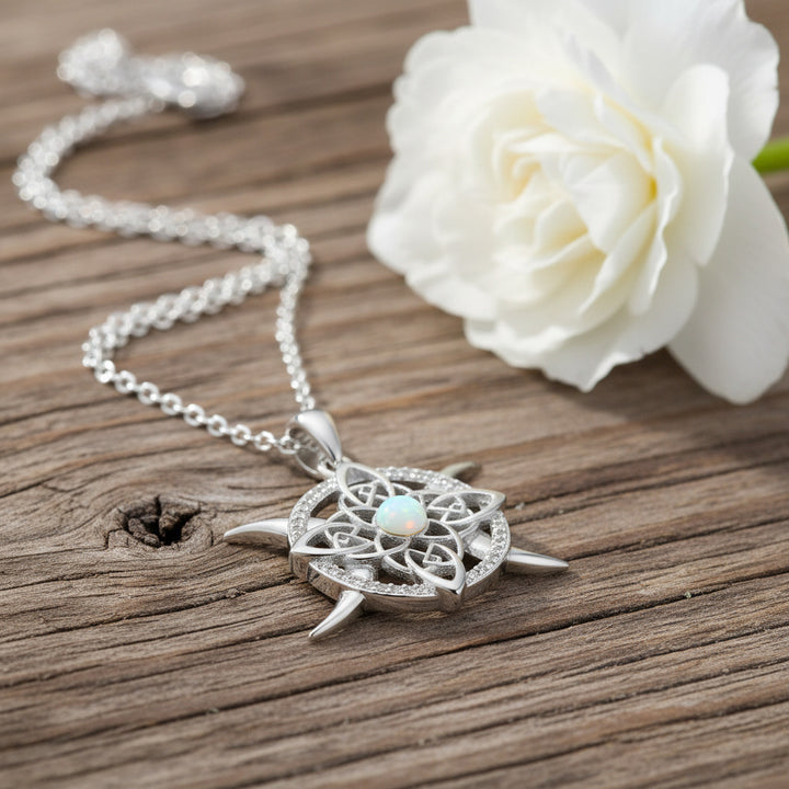 Celestial Celtic Opal Pendant Necklace