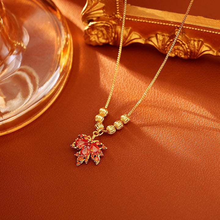 Red Crystal Maple Leaf Jewelry Set