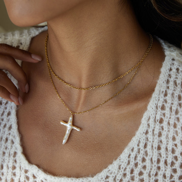 Baroque Pearl Cross Necklace