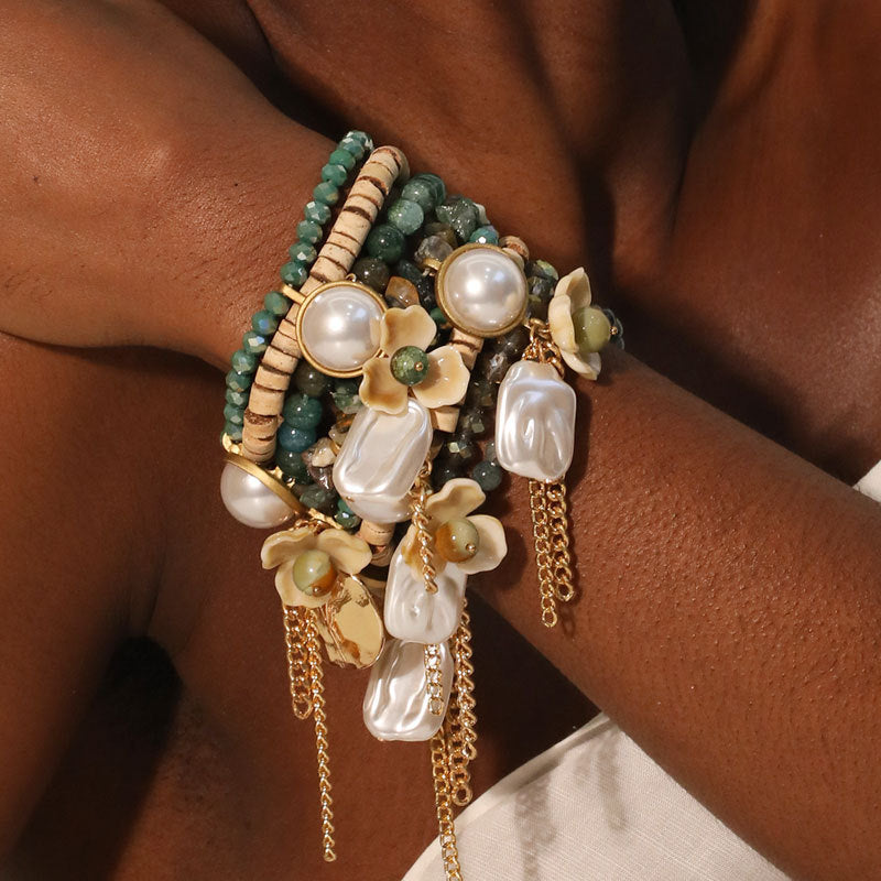 Layered Pearlescent Shell Charm Bracelet