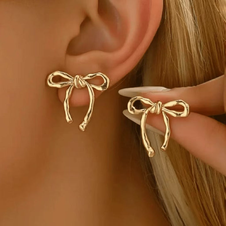 Gold Ribbon Bow Earrings