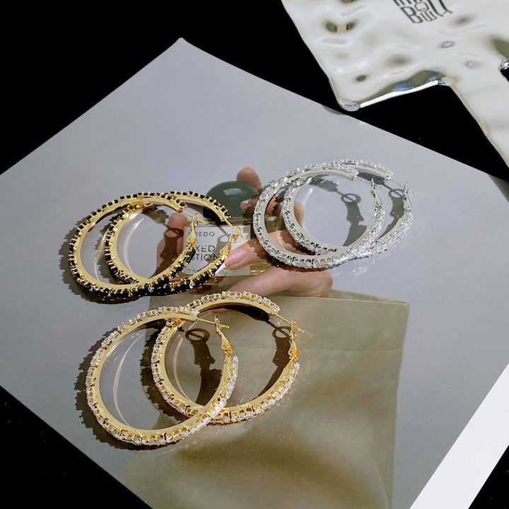 Gold &amp; Silver Crystal Pave Hoop Earrings