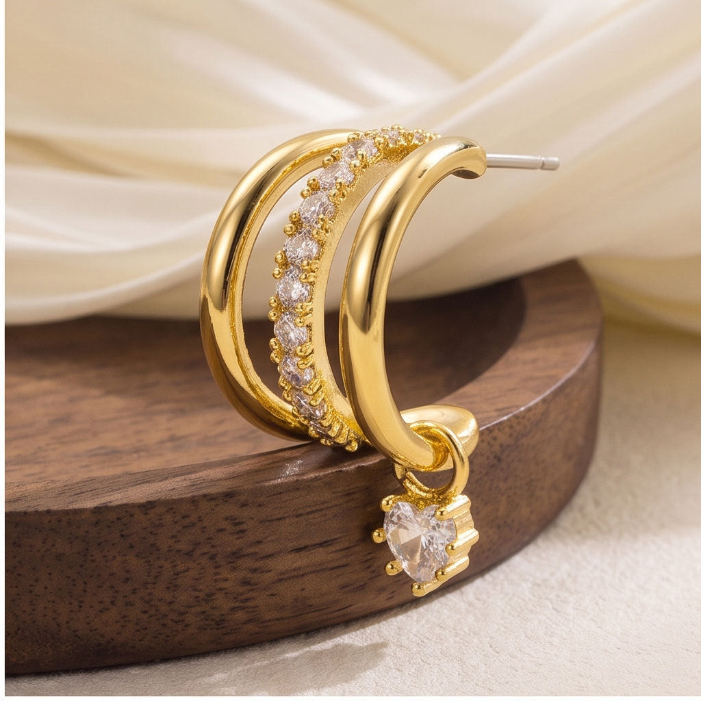 Double Crystal Drop Hoop Earrings