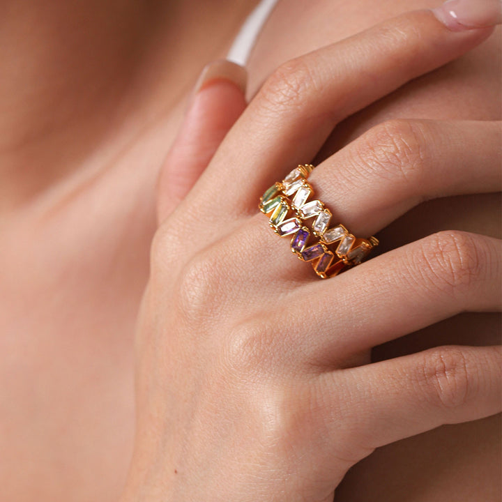 Multicolor Baguette CZ Ring