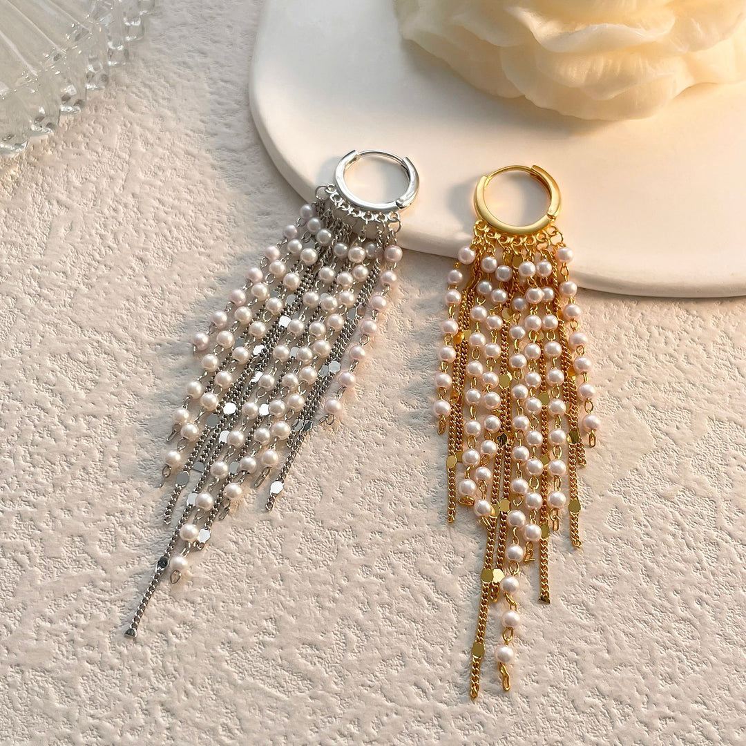 Pearl Tassel Hoop Earrings