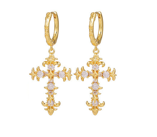Cubic Zirconia Cross Hoop Earrings