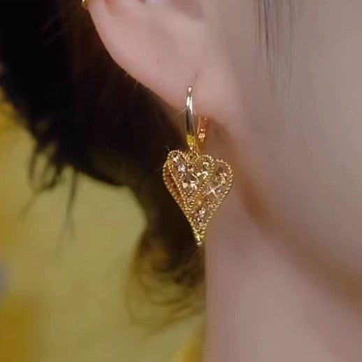 Golden Heart Zircon Earrings