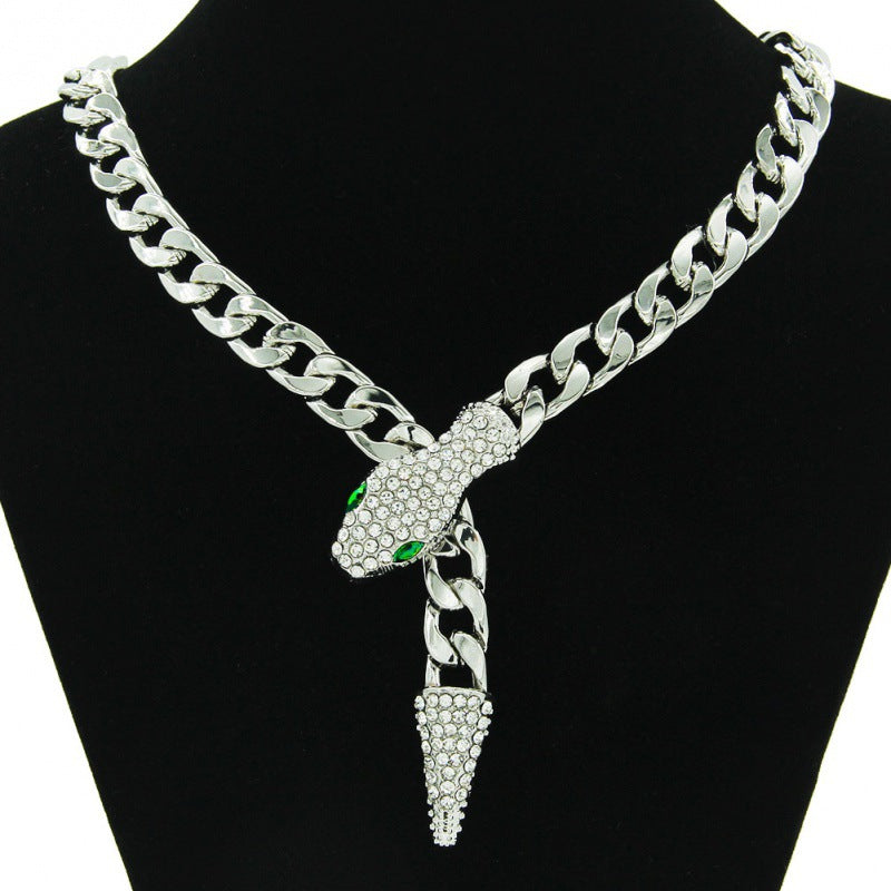 Crystal Snake Pendant Chain Necklace