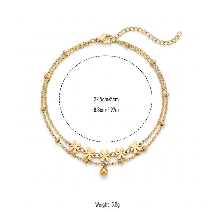 Floral Charm Layered Anklet