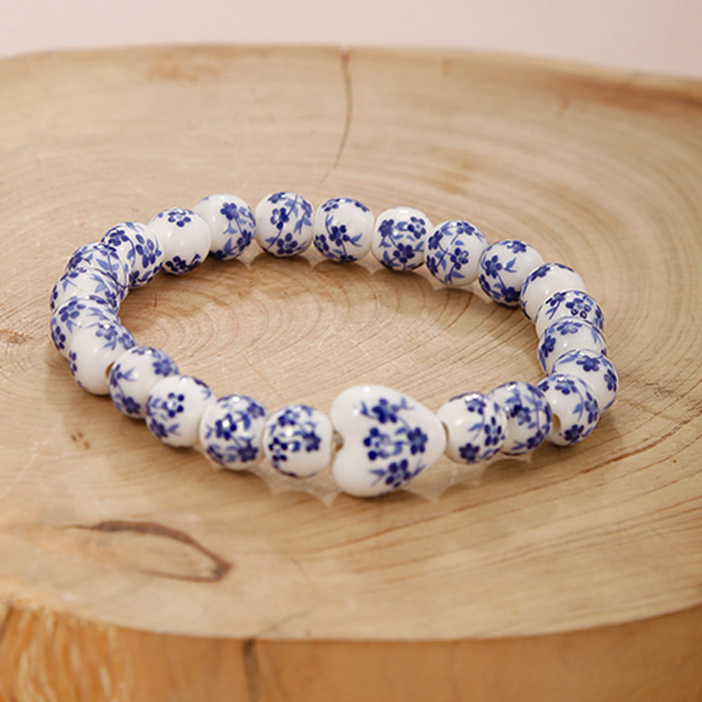 Blue &amp; White Porcelain Cross Bracelet