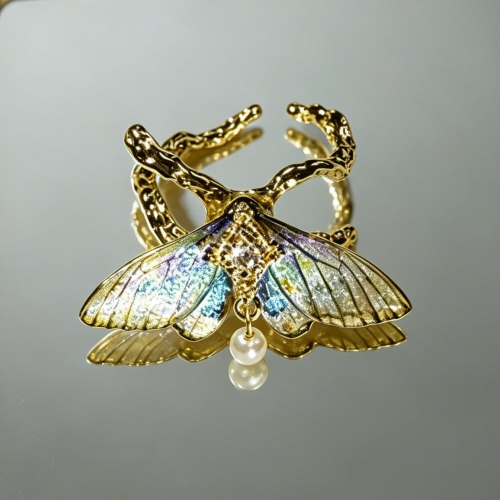 Pearl Moth Statement Ring