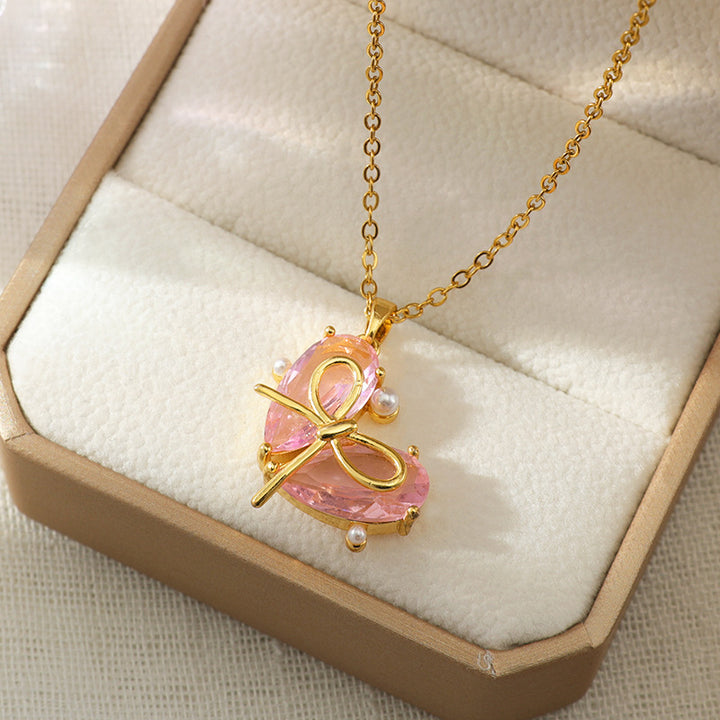 Bow Heart Pendant Necklace