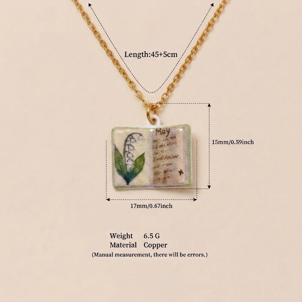 Birth Month Flower Book Necklace