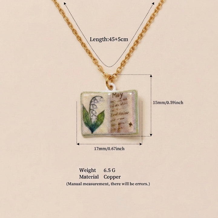 Birth Month Flower Book Necklace