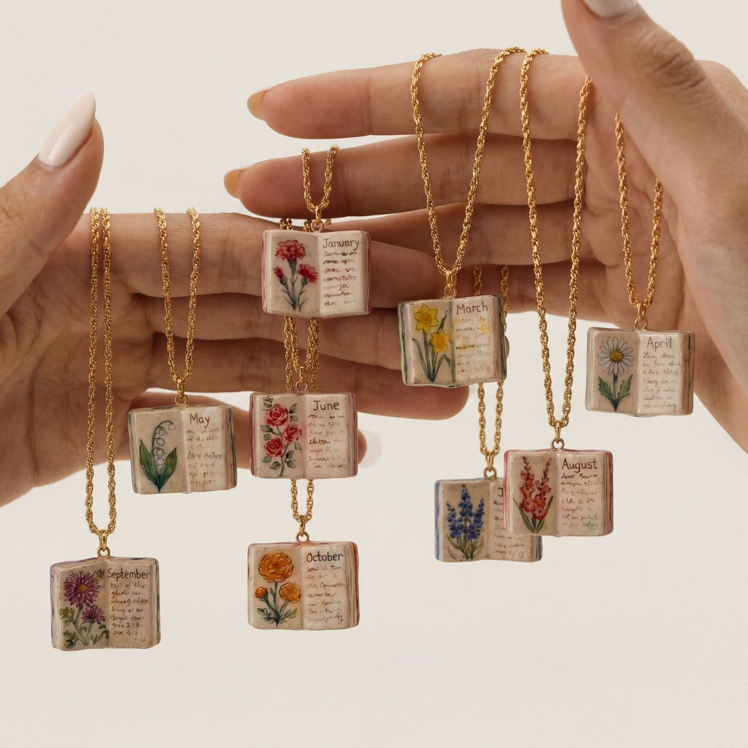 Birth Month Flower Book Necklace