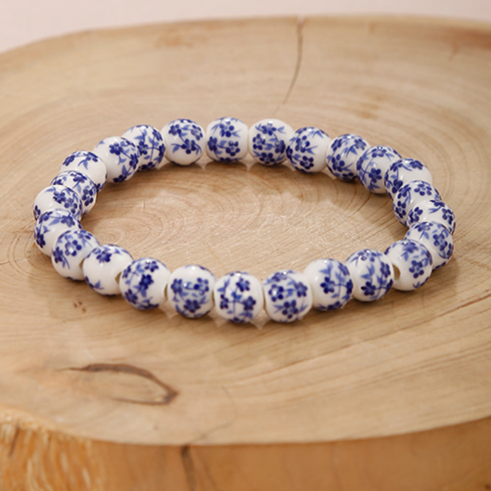 Blue &amp; White Porcelain Cross Bracelet