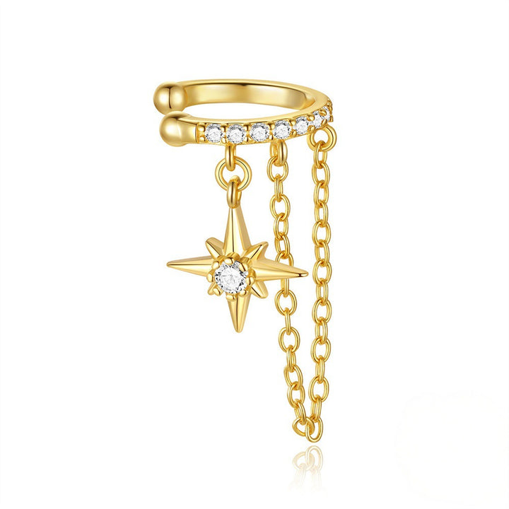 Eight-Pointed Star Chain Ear Cuff