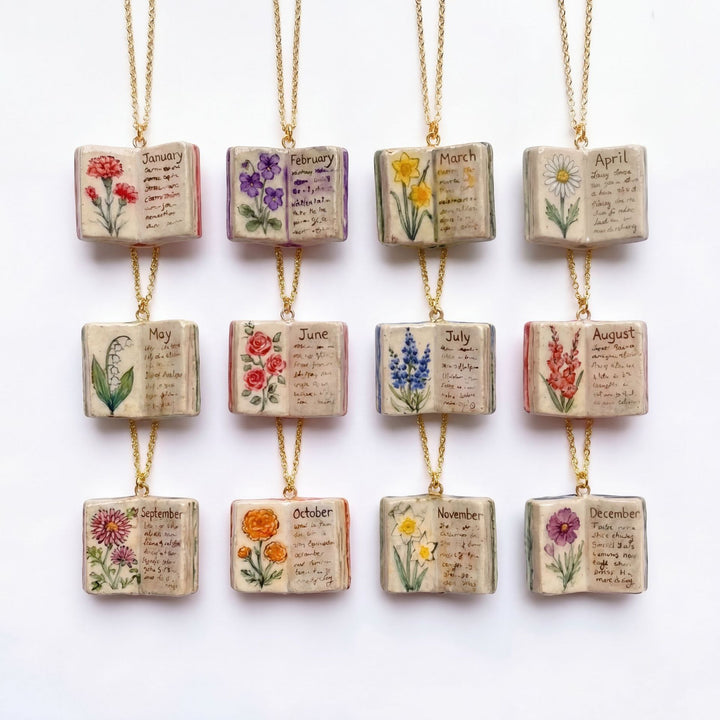 Birth Month Flower Book Necklace