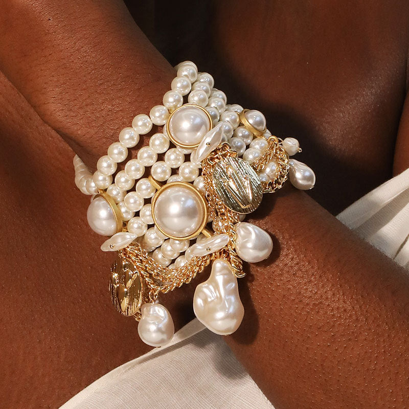 Layered Pearlescent Shell Charm Bracelet
