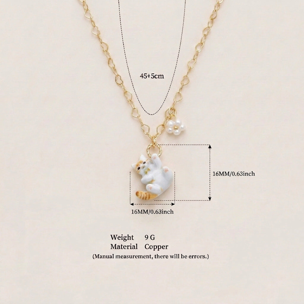 Cute Cat Flower Pendant Necklace