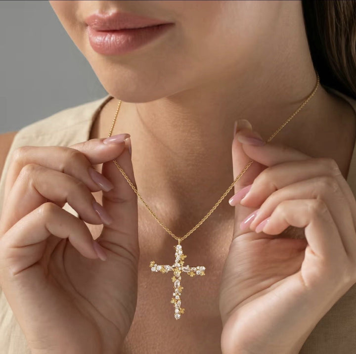 Crystal Bloom Cross Pendant Necklace