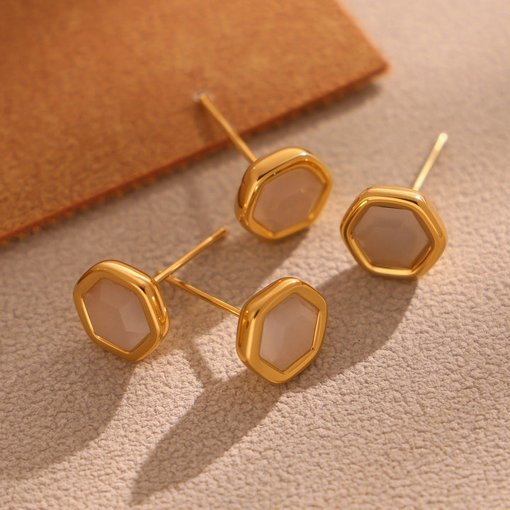 Hexagon Gemstone Stud Earrings