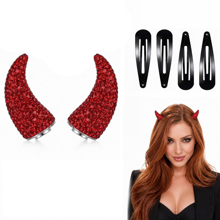 Rhinestone Devil Horn Hair Clips