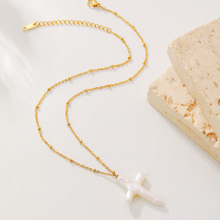 Baroque Pearl Cross Necklace